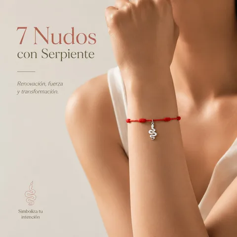 PULSERA 7 NUDOS CON SERPIENTE COLOR PLATEADO
