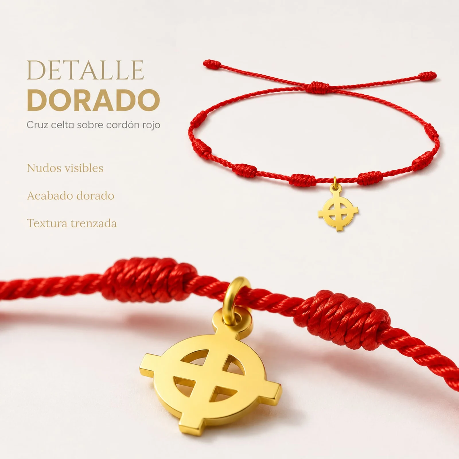 PULSERA 7 NUDOS CON CRUZ CELTA COLOR DORADO