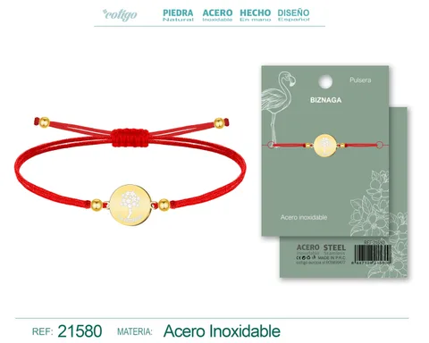 PULSERA HILO ENCERADO CON BIZNAGA ACERO DORADO