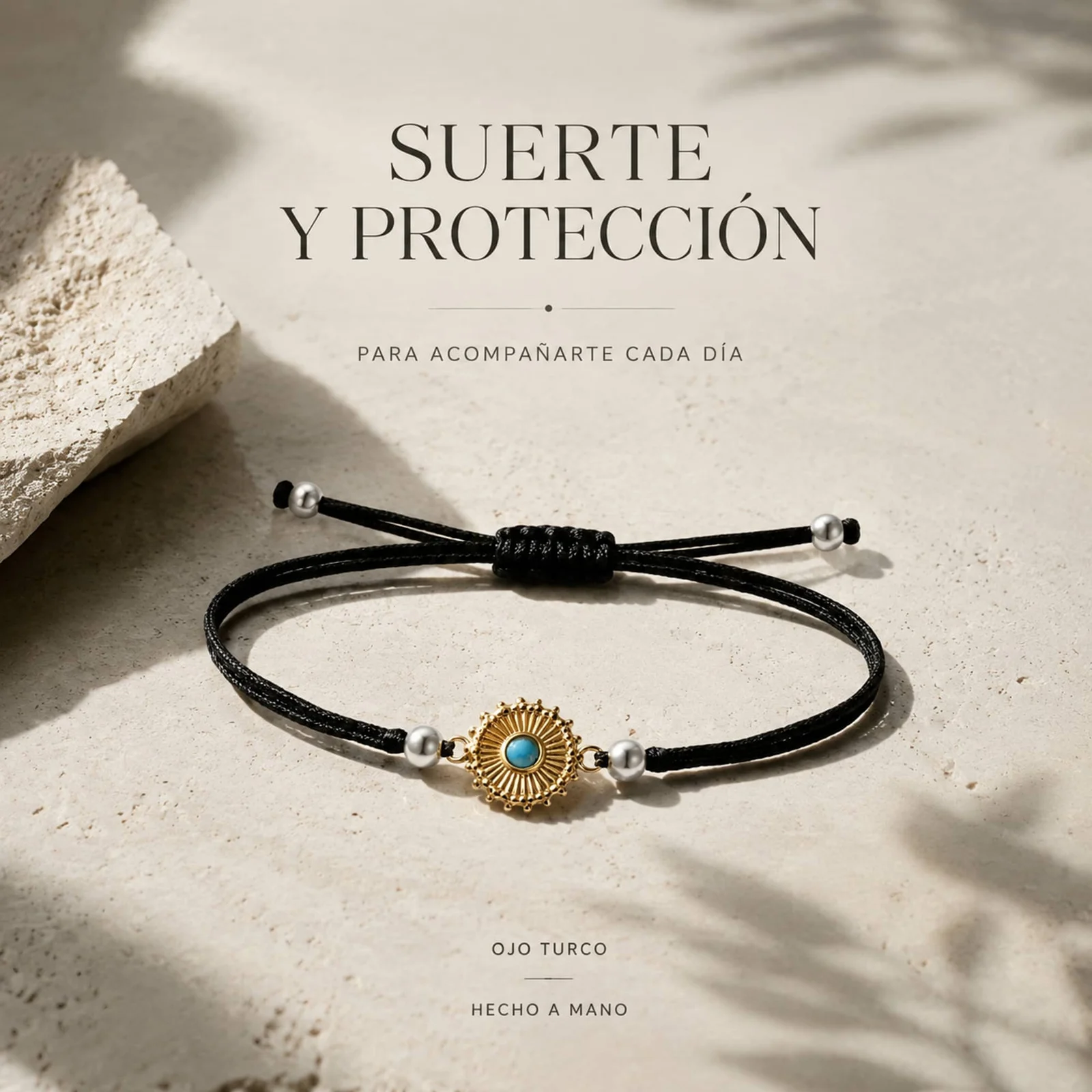 Pulsera Hilo encerado Negro CON OJO TURCO Dorado