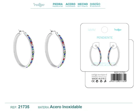 ARO ACERO 12MM PLATEADO CON CIRCONITA COLORES