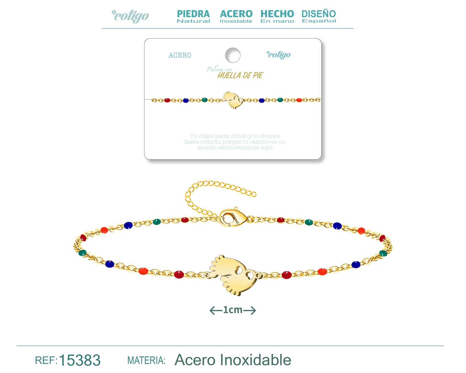 PULSERA ACERO MULTICOLOR CON HUELLA DE PIEL