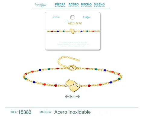 PULSERA ACERO MULTICOLOR CON HUELLA DE PIEL
