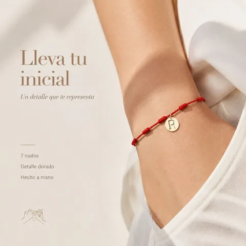 PULSERA 7 NUDOS CON LETRA R COLOR DORADO
