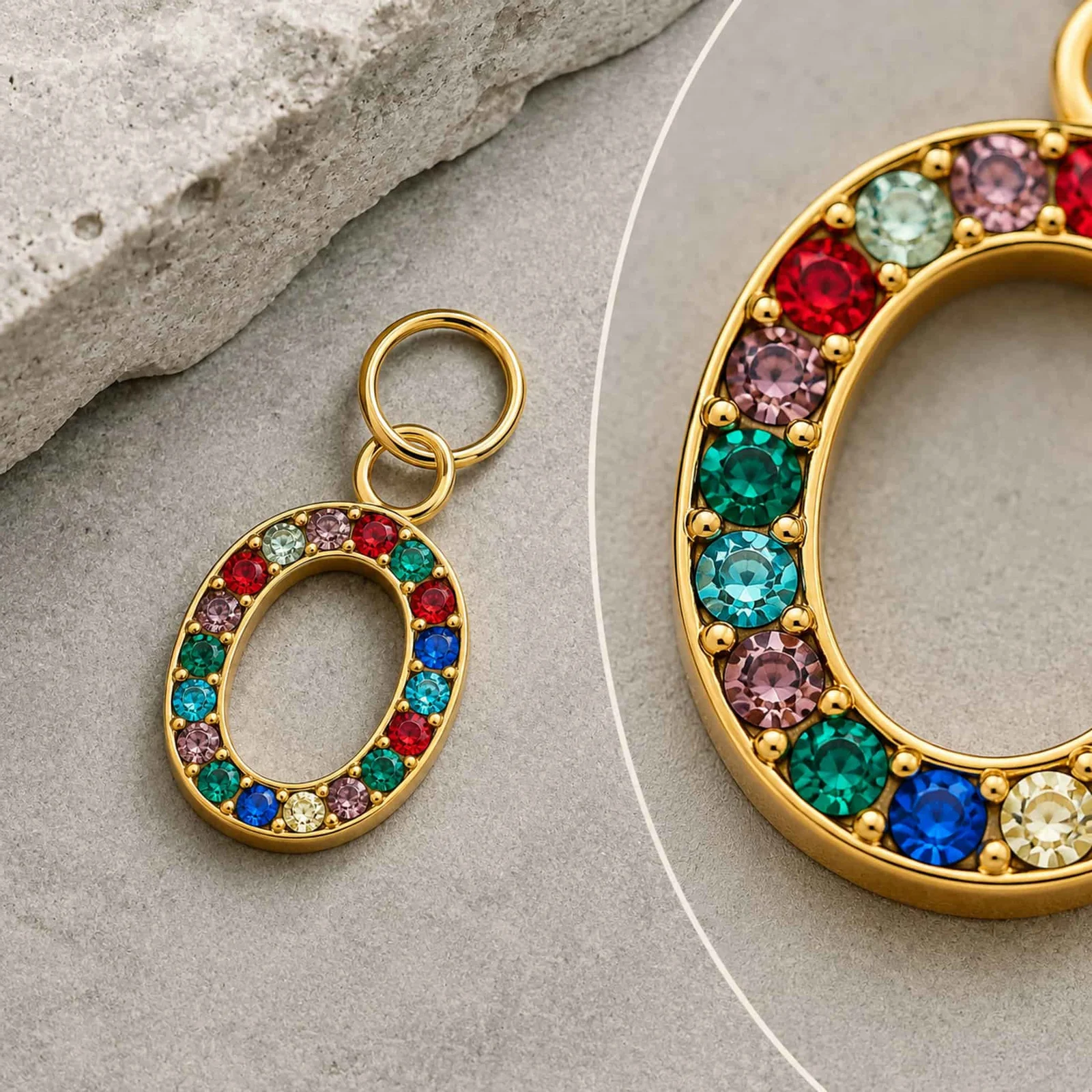 CHARM DE NÚMERO 0 ACERO COLOR DORADO CON CIRCONITA