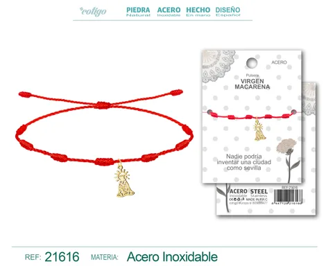 PULSERA 7 NUDOS CON VIRGEN MACARENA ACERO DORADO