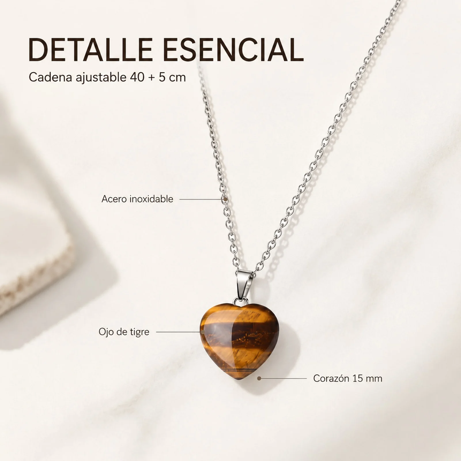 Colgante Piedra Ojo de Tigre con cadena Acero Inoxidable
