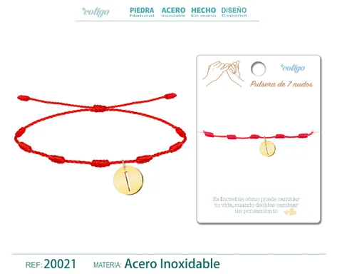PULSERA 7 NUDOS CON LETRA I COLOR DORADO