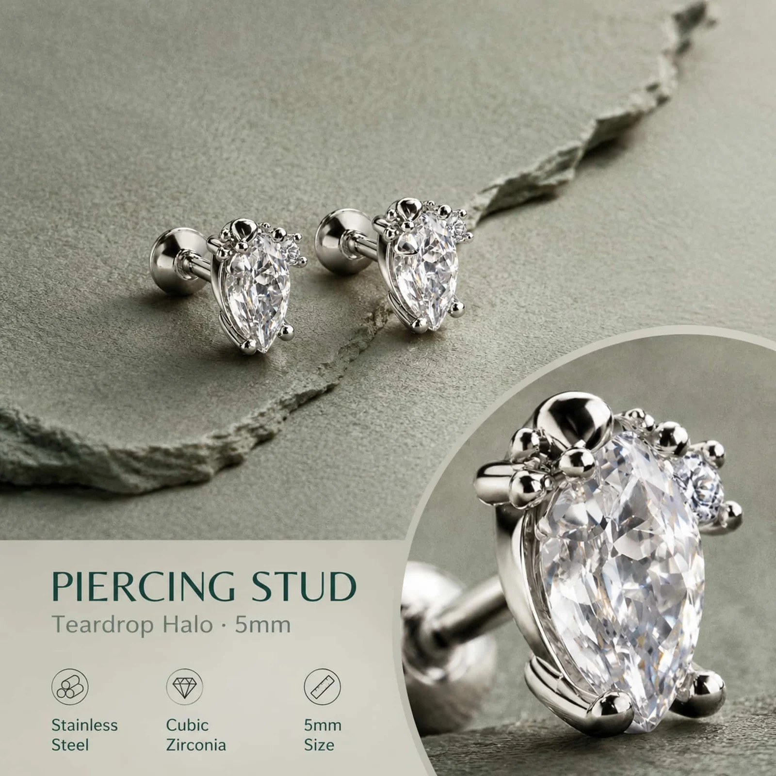 Pendiente-Piercing Bañado Oro 18K y con Circonita