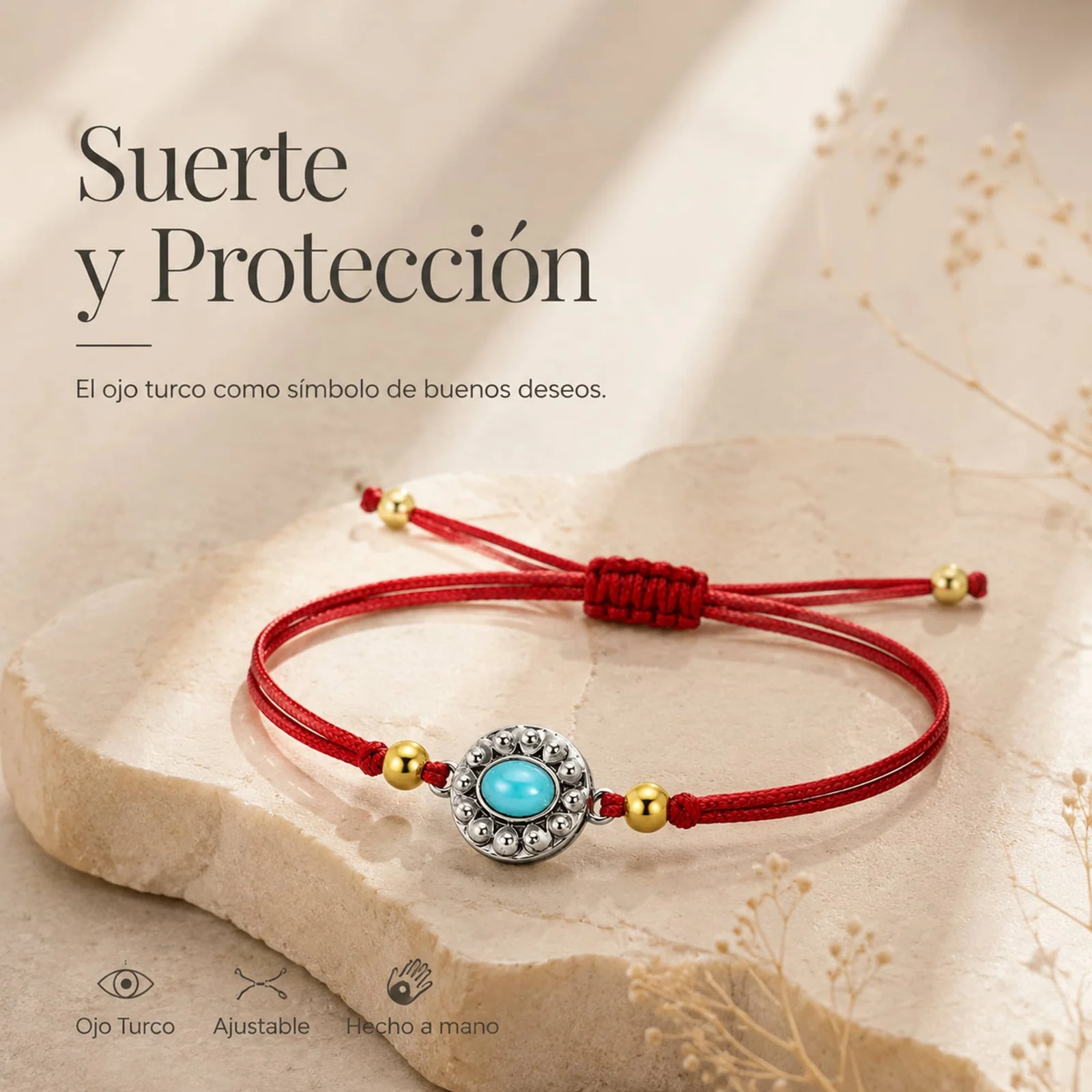Pulsera Hilo encerado Rojo CON OJO TURCO Plateado