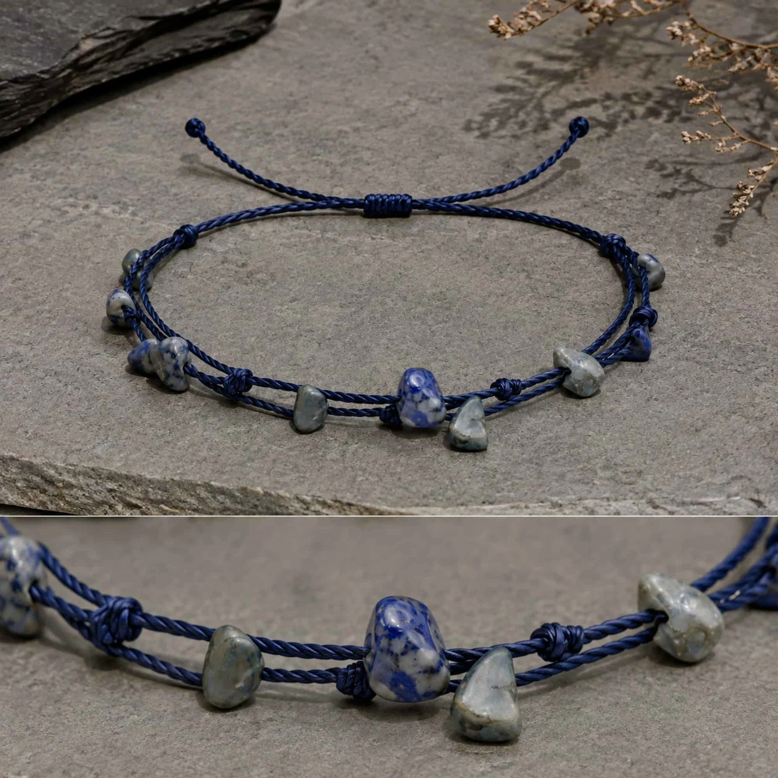 PULSERA HILO ENCERADO CON LAPISLÁZULI