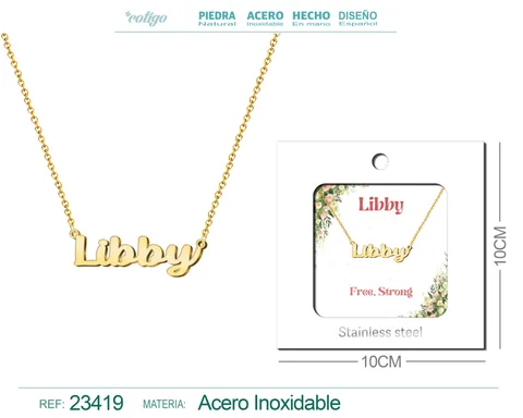 COLLAR NOMBRE INGLES LIBBY ACERO CON SOBRE