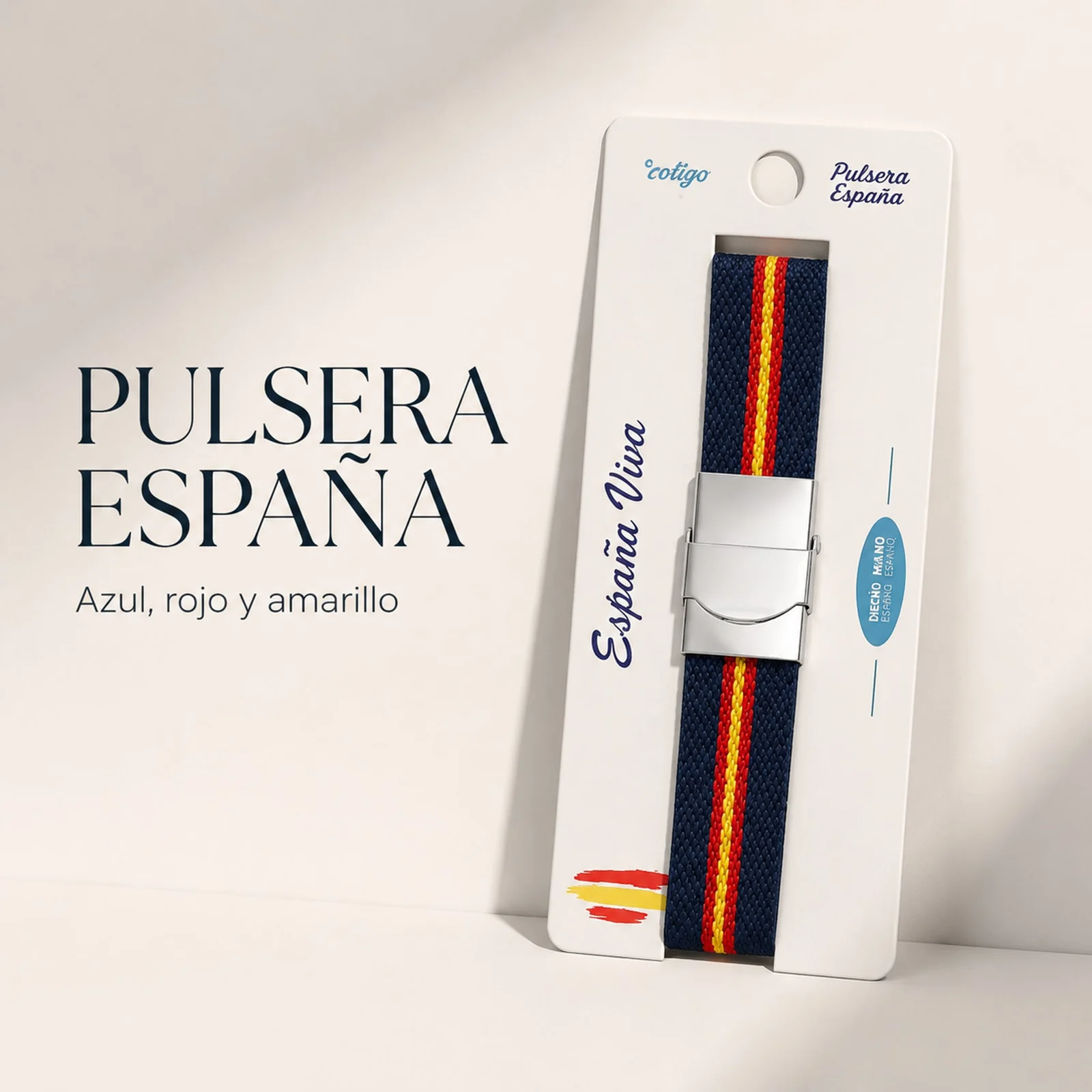PULSERA ESPAÑA ELÁSTICO AZUL CON CIERRE ACERO