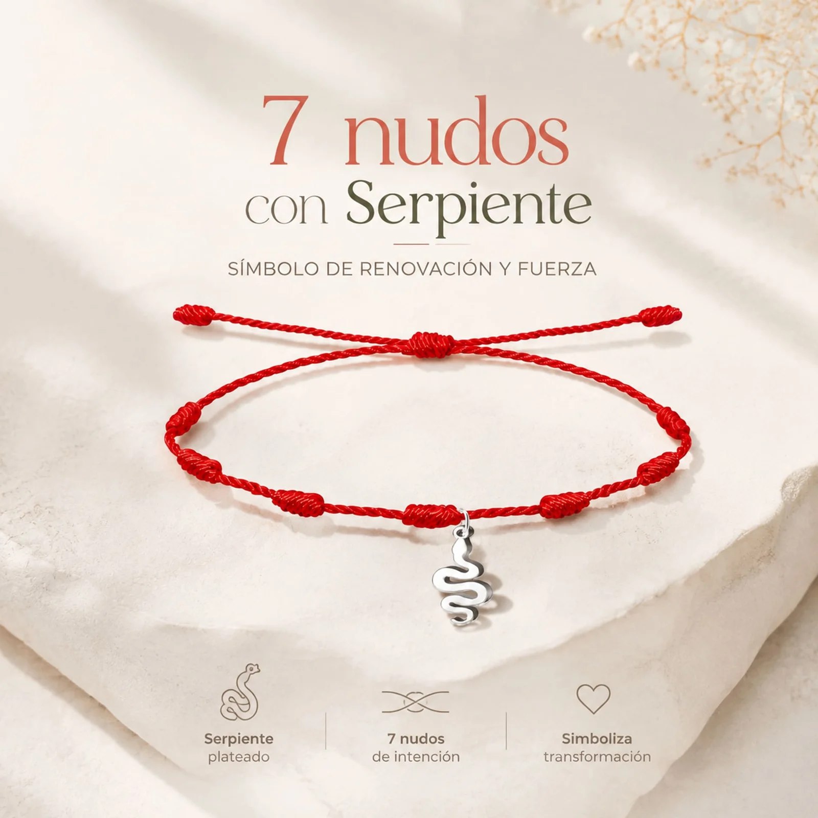 PULSERA 7 NUDOS CON SERPIENTE COLOR PLATEADO