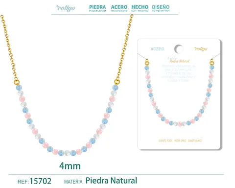 COLLAR CUARZO BLANCO，CUARZO ROSA，OPALINA 4MM
