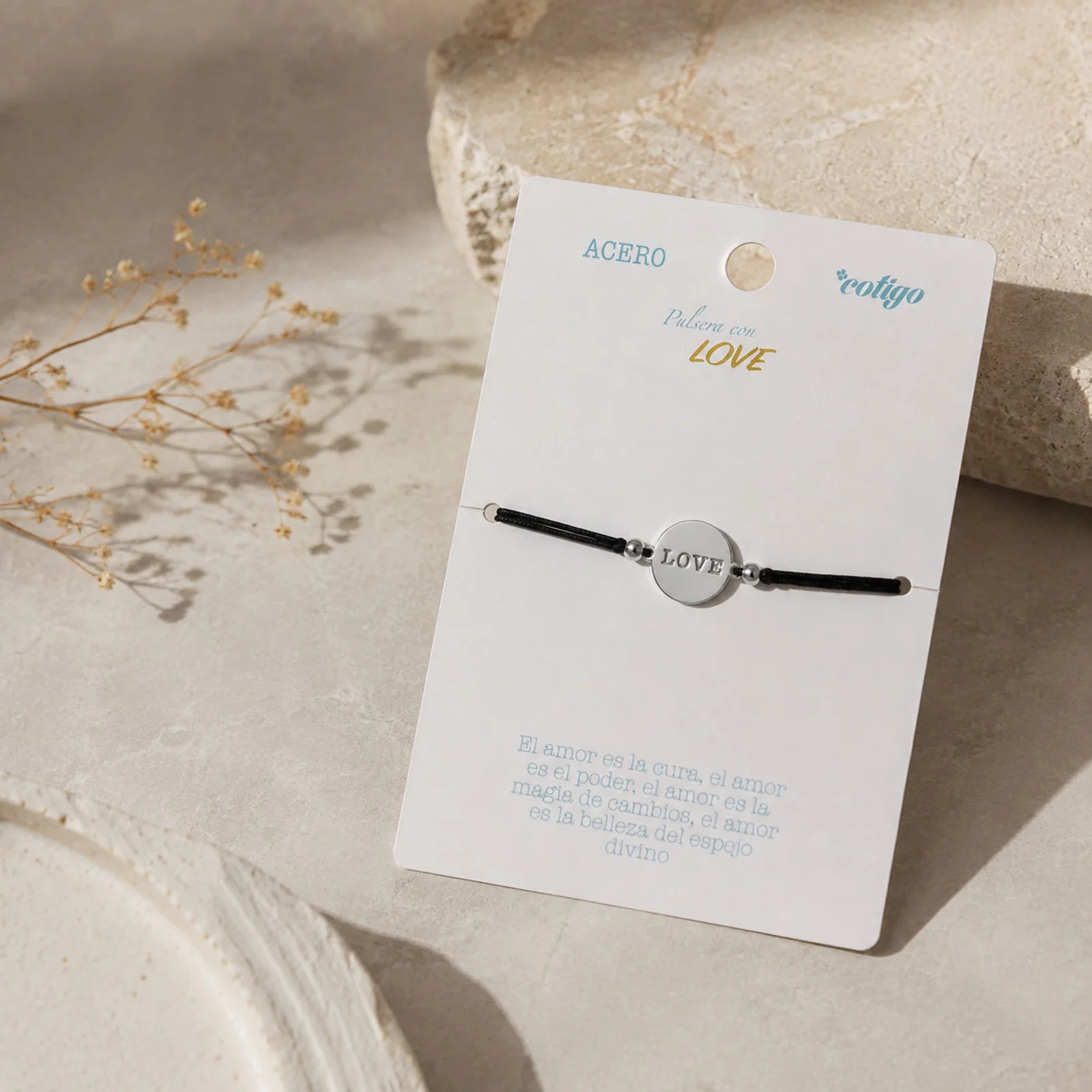 PULSERA LOVE PLATEADO DE HILO EN.NEGRO