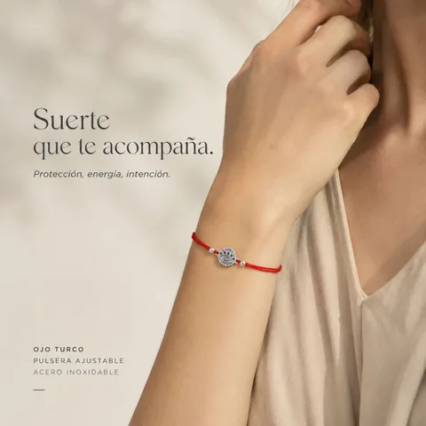 Pulsera Hilo encerado Rojo CON OJO TURCO Plateado