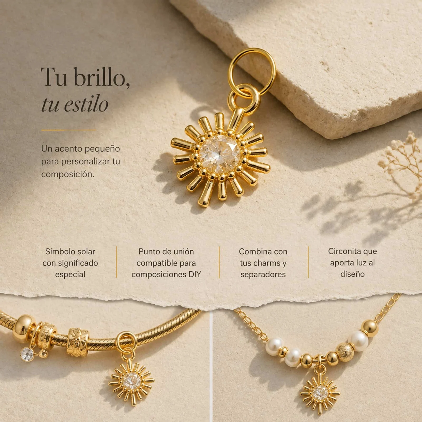CHARM DE COBRE CHAPADO ORO 14K CON CIRCONITA
