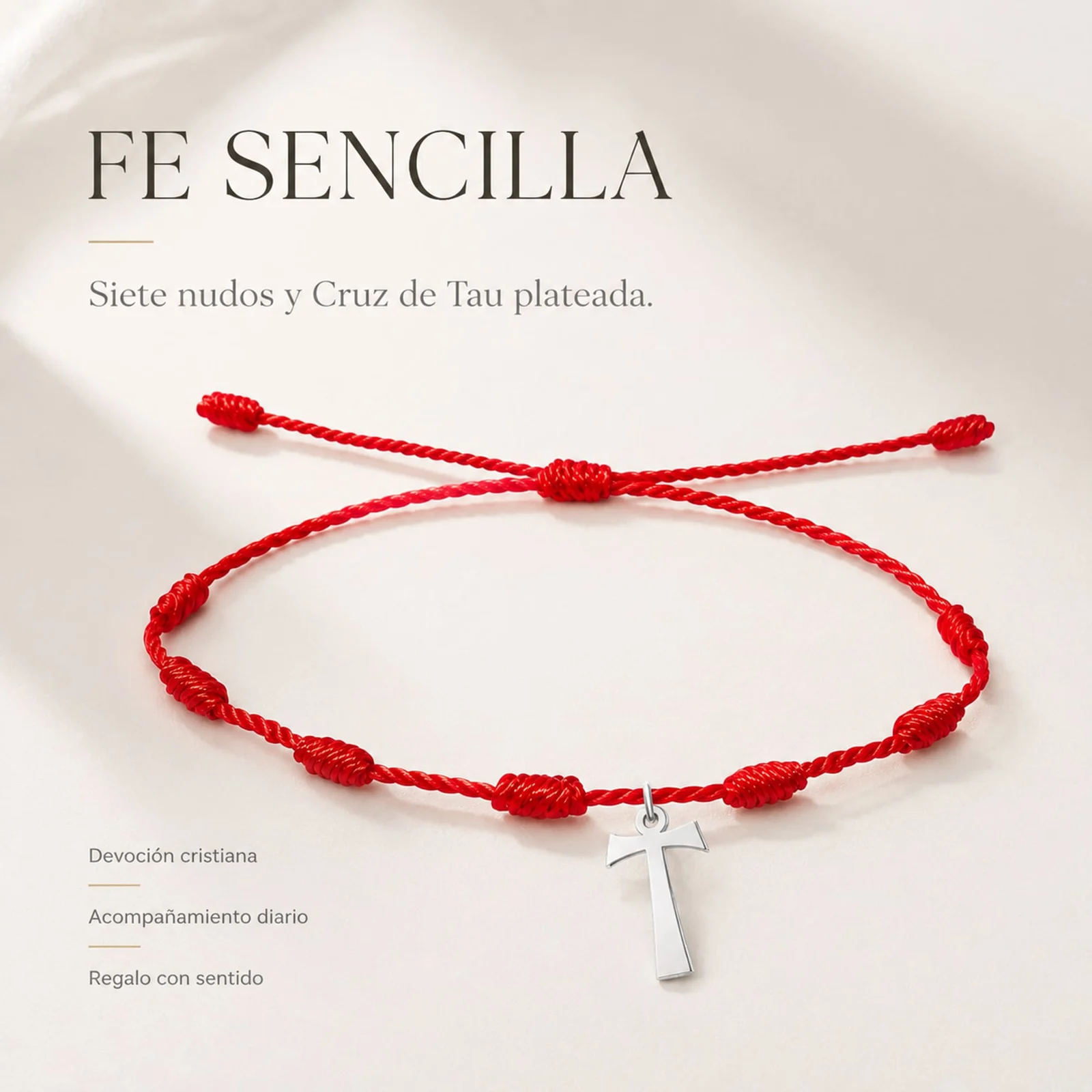 PULSERA 7 NUDOS CON CRUZ DE TAU COLOR PLATEADO