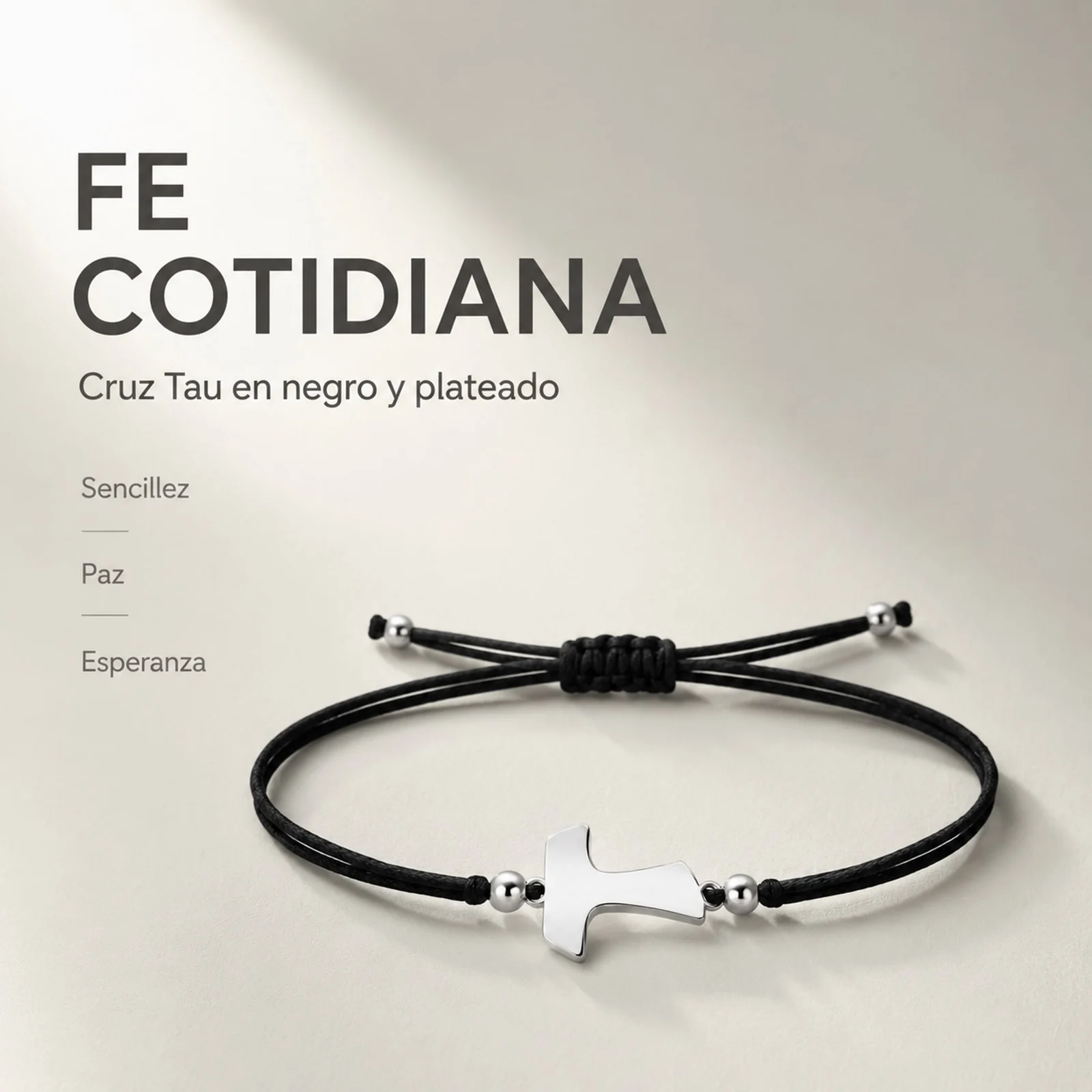 PULSERA CRUZ TAU PLATEADO DE HILO EN.NEGRO