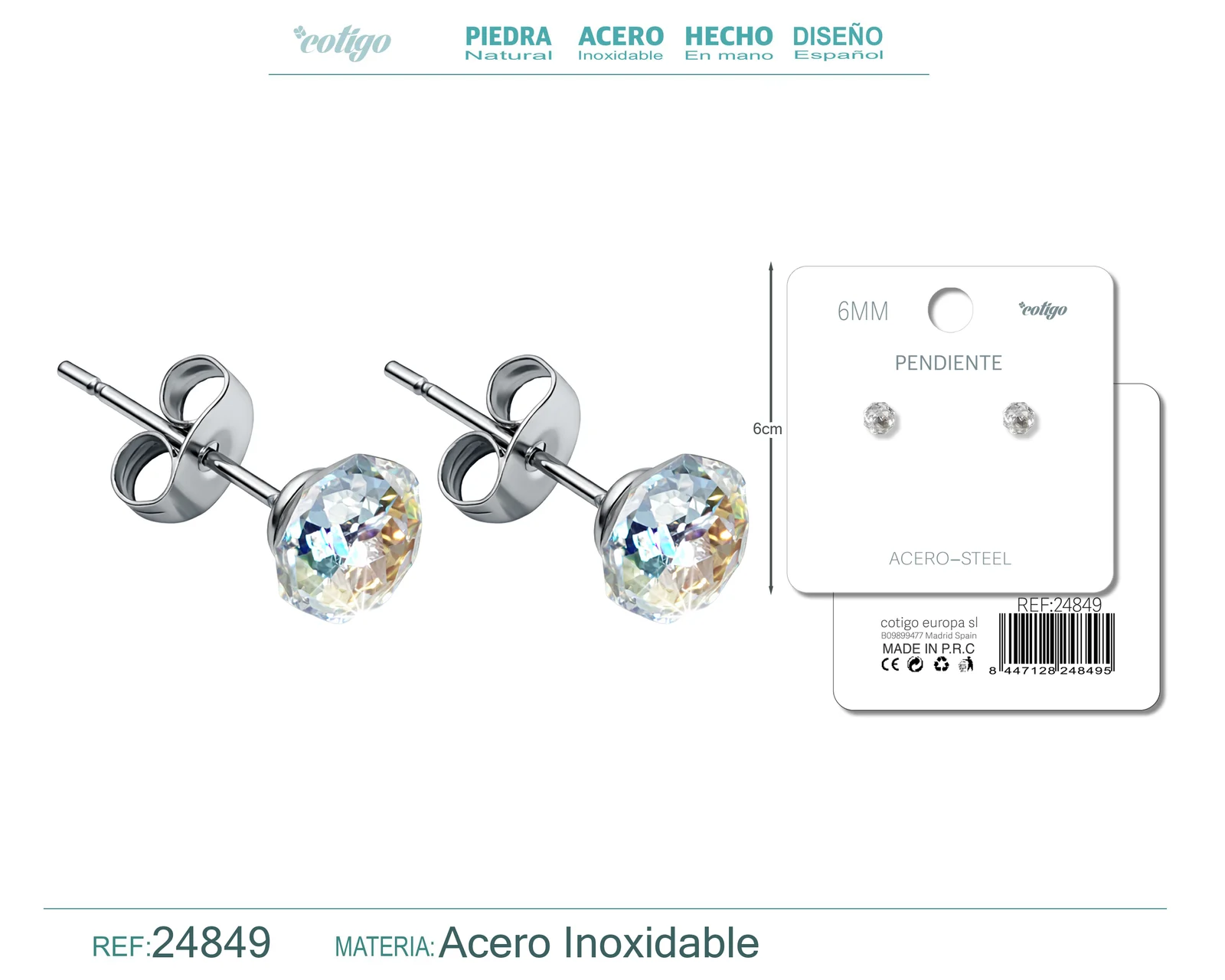 PENDIENTE DE CRISTAL OVALADO 6MM CON ACCESORIO ACERO