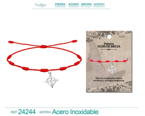 PULSERA 7 NUDOS CON NUDO DE BRUJA ACERO PLATEADO