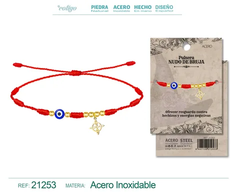 PULSERA 7 NUDOS CON OJO DE TURCO Y NUDO DE BRUJA ACERO DORADO