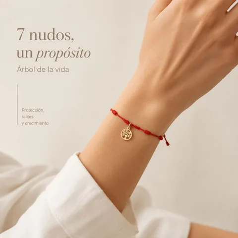 PULSERA 7 NUDOS CON ÁRBOL DE LA VIDA ACERO DORADO