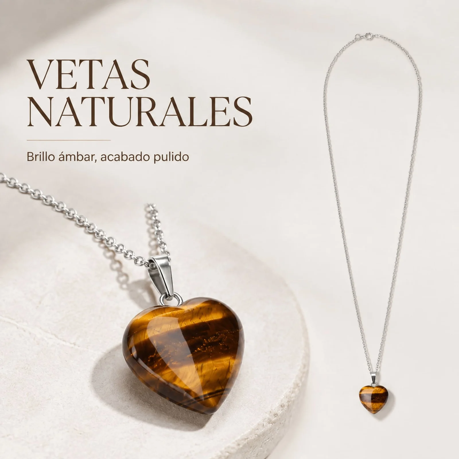 Colgante Piedra Ojo de Tigre con cadena Acero Inoxidable
