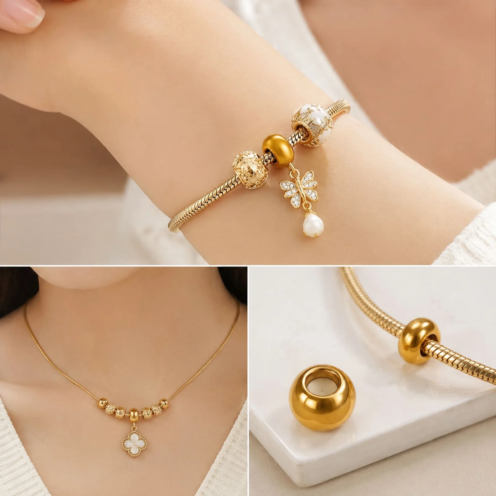BOLA 4MM ACERO COLOR DORADO CON GOMA PARA FIJAR CHARM