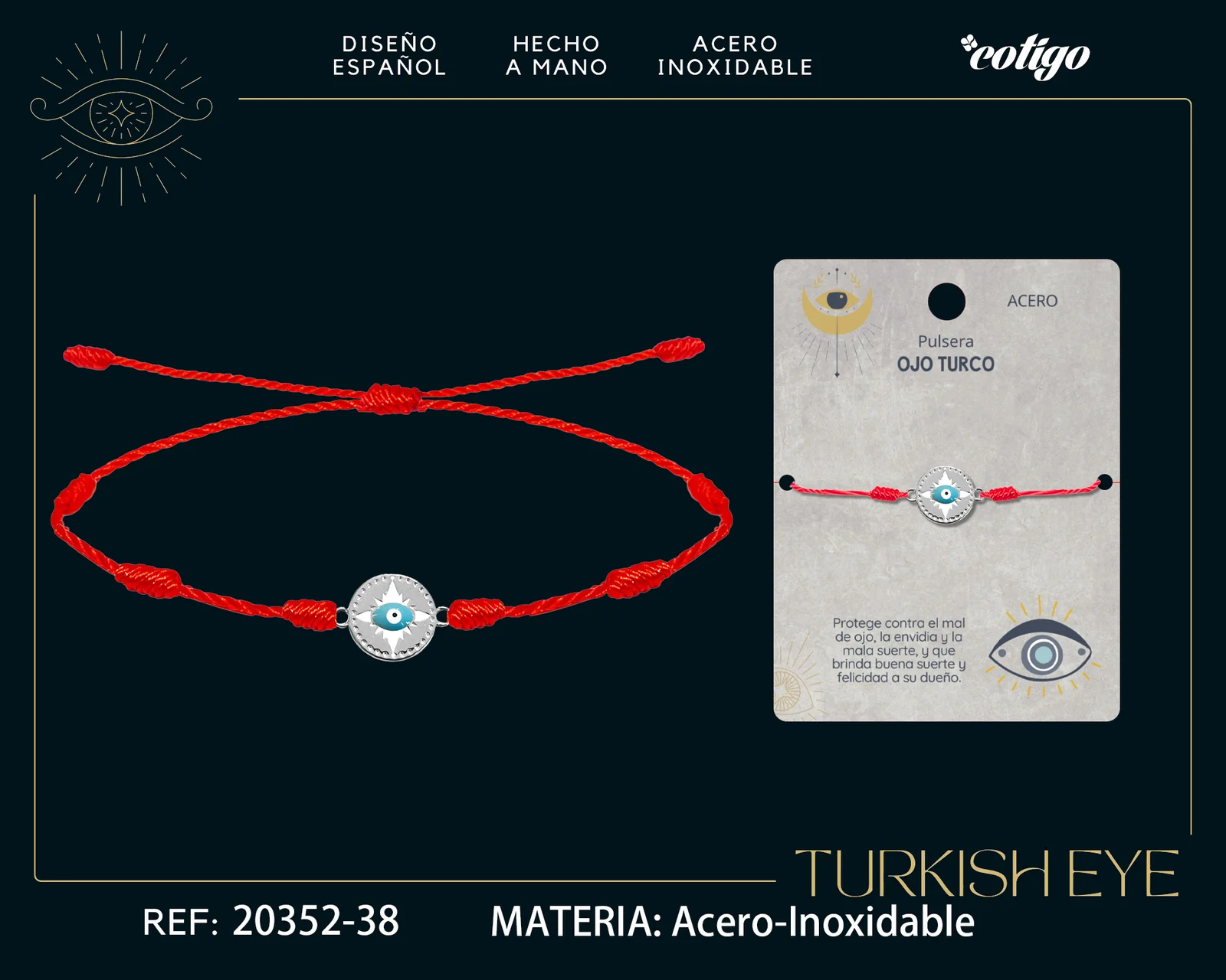 Pulsera 7 nudos con Ojo turco Acero Plateado