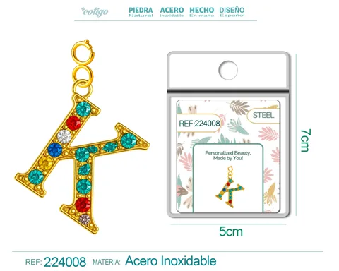 CHARM DE LETRA K ACERO COLOR DORADO CON CIRCONITA-CON CIERRE