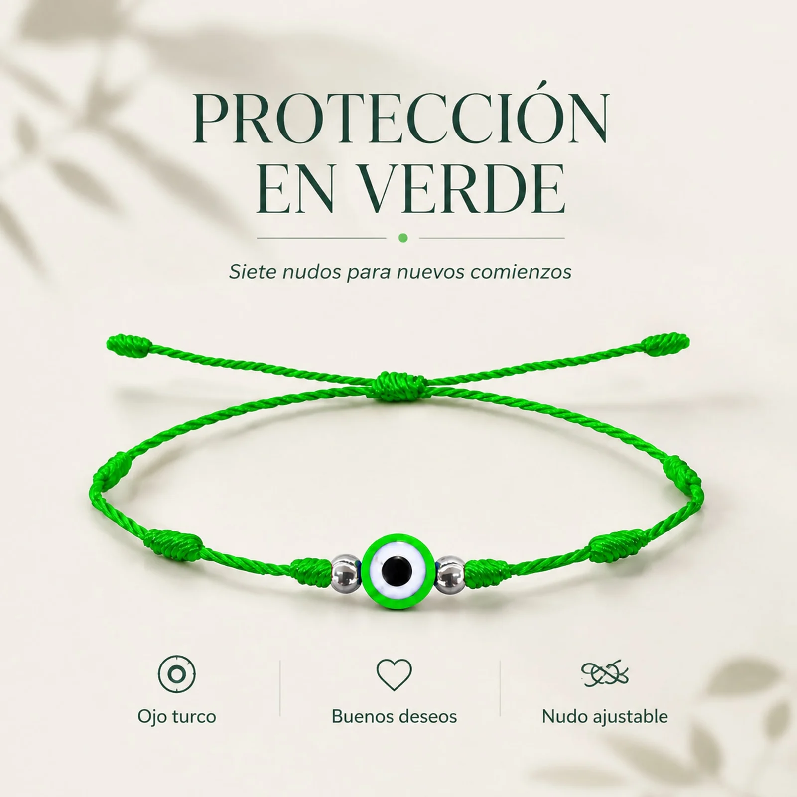 PULSERA 7 NUDOS VERDE CON OJO TURCO