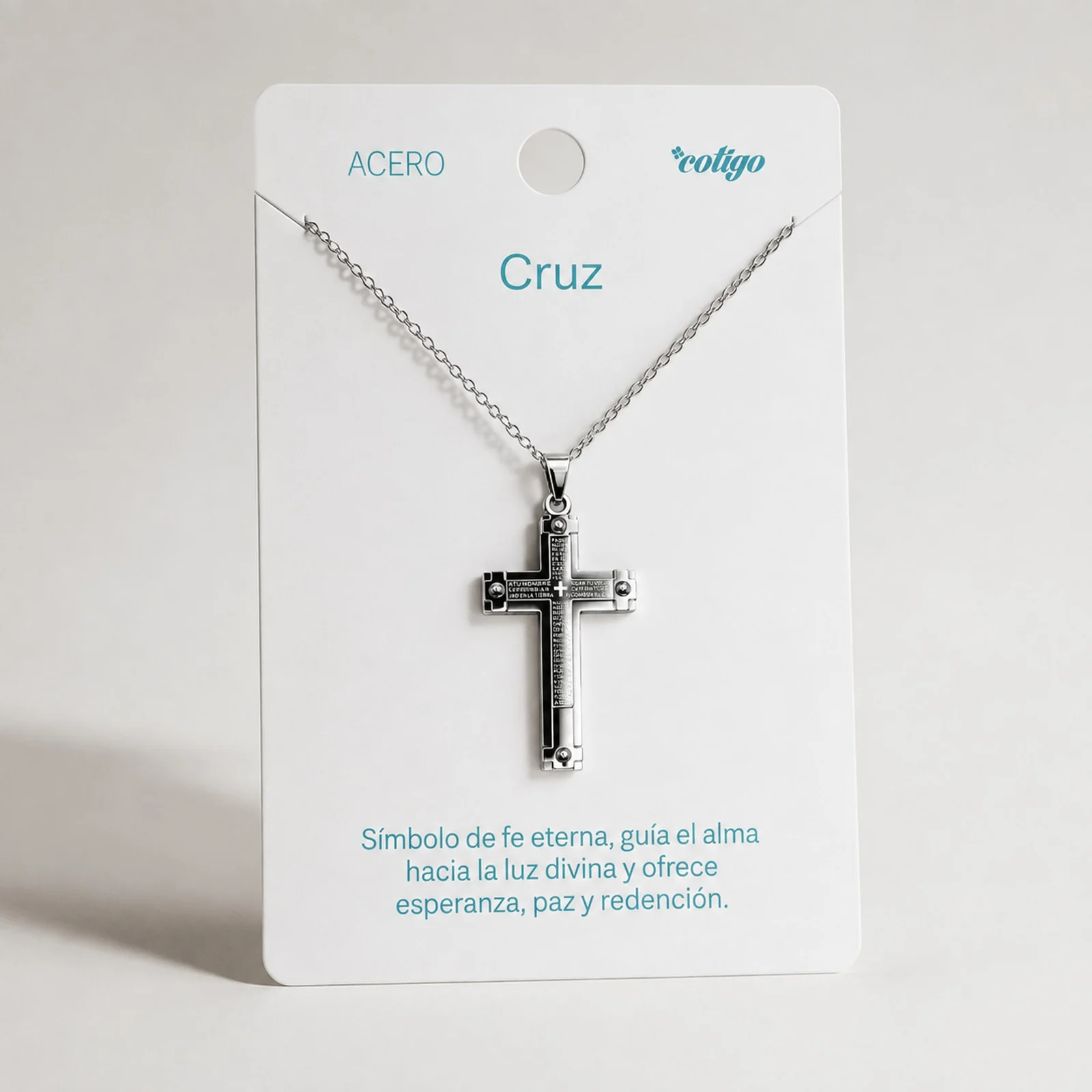 COLGANTE CRUZ LATINA ACERO COLOR PLATEADO
