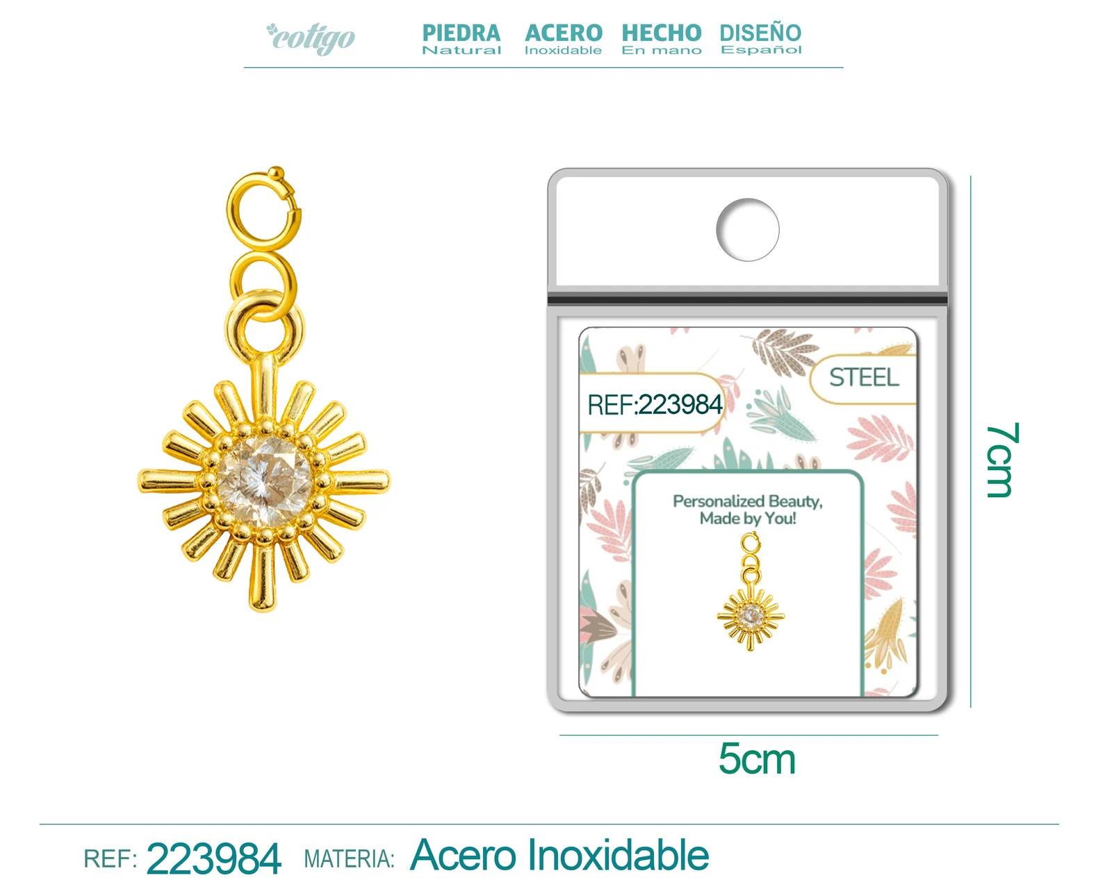CHARM DE COBRE CHAPADO A ORO 14K CON CIRCONITA-CON CIERRE