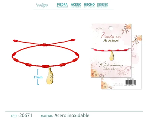 PULSERA 7 NUDOS CON ALA DE ANGEL COLOR DORADO