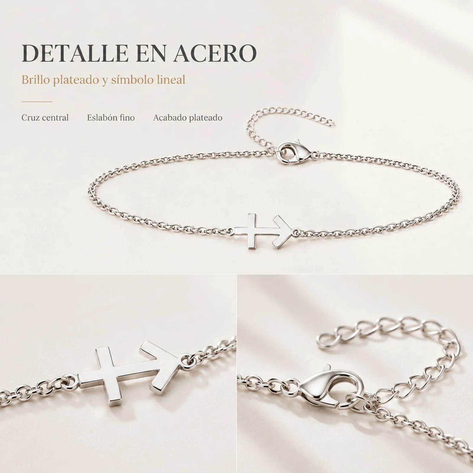 PULSERA CRUZ CONTRA EL MAL  ACERO PLATEADO