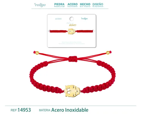 PULSERA HILO DESTINO  CON BÚHO ACERO DORADO