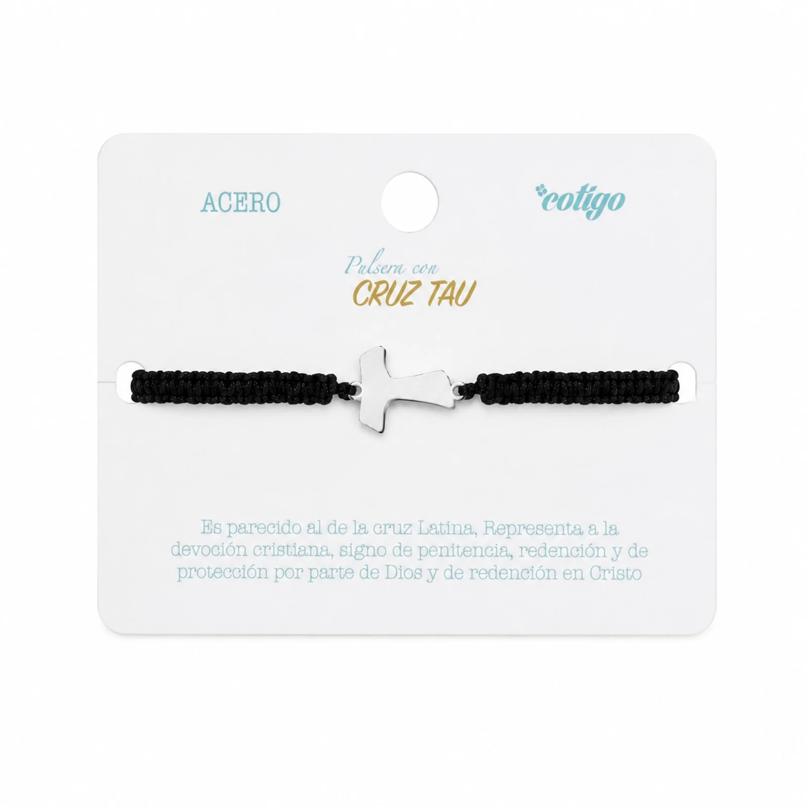 PULSERA HILO DESTINO  CON CRUZ TAU ACERO PLATEADO