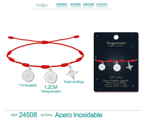 PULSERA 7 NUDOS CON TETRAGRAMMATON  NUDO DE BRUJA Y 7 ARCÁNGELES ACERO PLATEADO