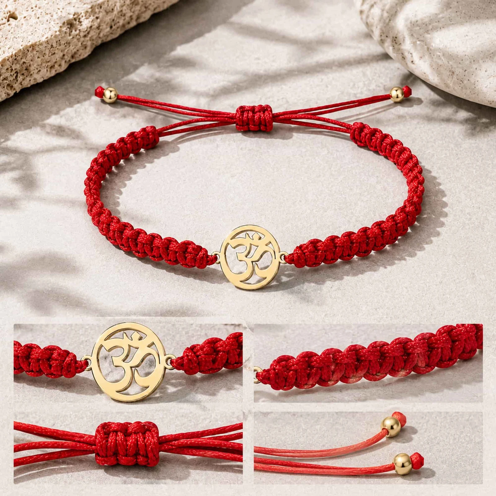 PULSERA HILO DESTINO  CON SÍMBOLO OM ACERO DORADO
