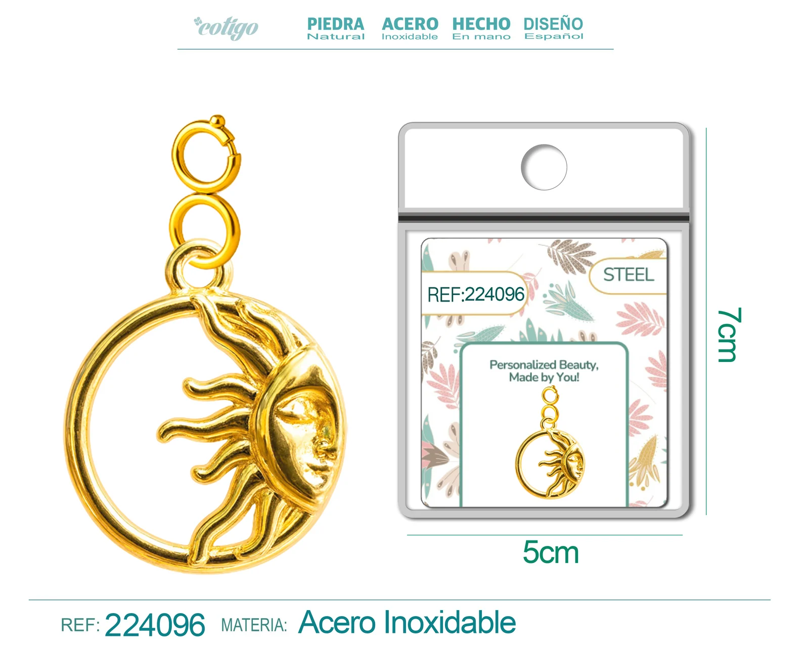 CHARM ACERO DORADO CHAPADO ORO 14 K-CON CIERRE