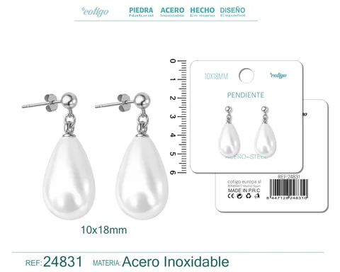 PENDIENTE DE PERLA GOTITA 10X18MM CON ACCESORIO ACERO
