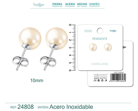 PENDIENTE DE PERLA REDONDA 10MM CON ACCESORIO ACERO
