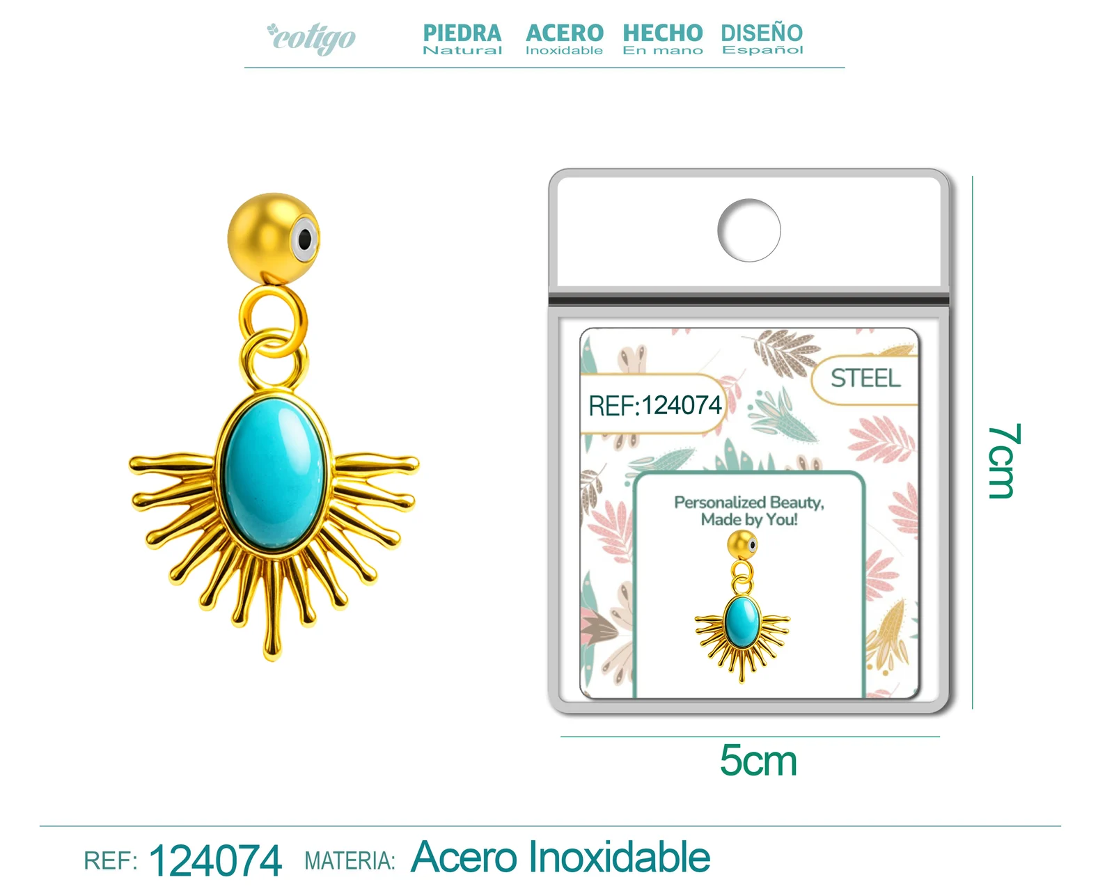 CHARM ACERO DORADO CHAPADO ORO 14 K-CON BOLA DE GOMA