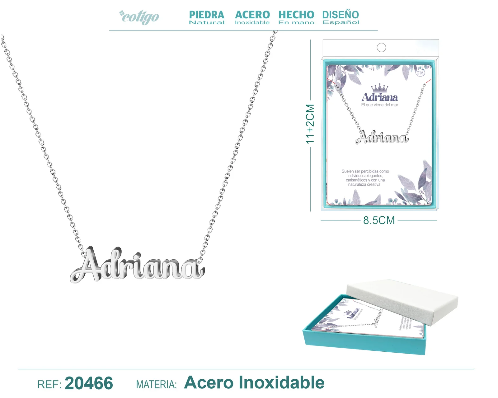 01A COLLAR NOMBRE- ADRIANA -ACERO PLATEADO