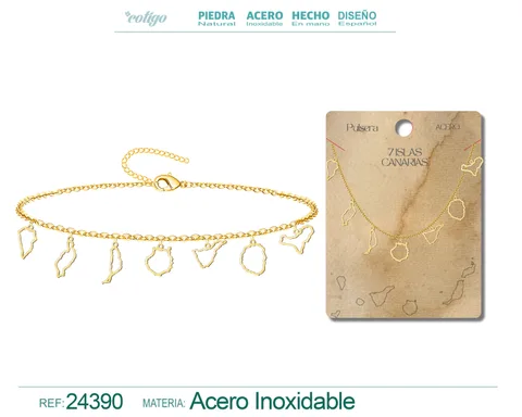 Pulsera con Colgante de 7 Isalas de Canarias Acero color Dorado