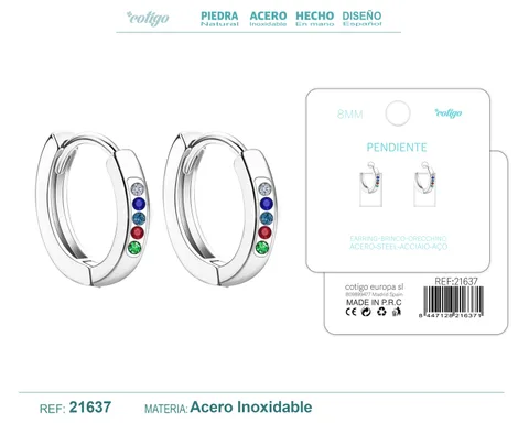 ARO ACERO 8MM PLATEADO CON CIRCONITA COLORES