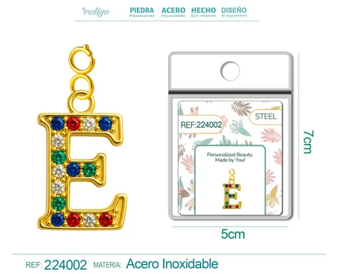 CHARM DE LETRA E ACERO COLOR DORADO CON CIRCONITA-CON CIERRE