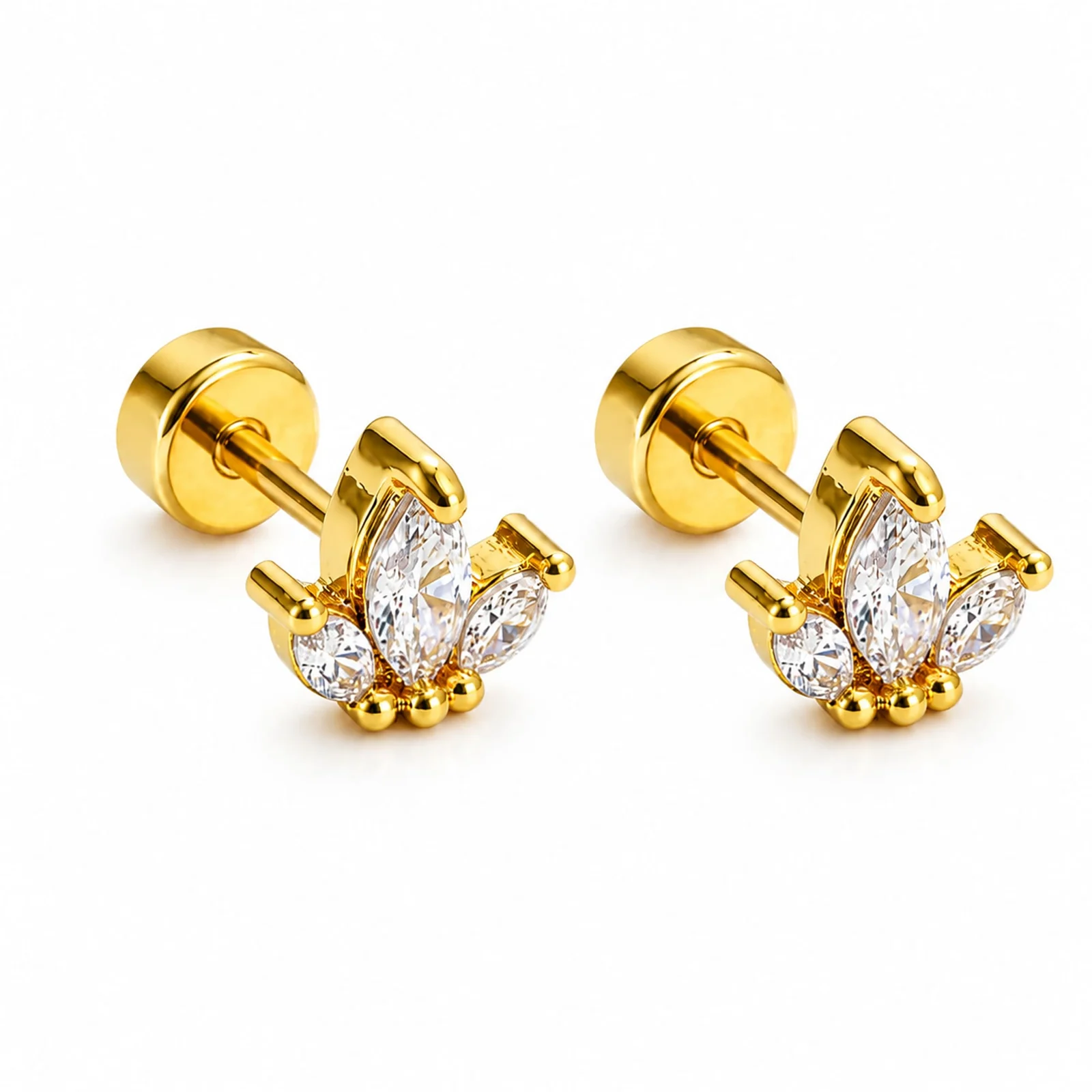 Pendiente-Piercing Bañado Oro 18K y con Circonita